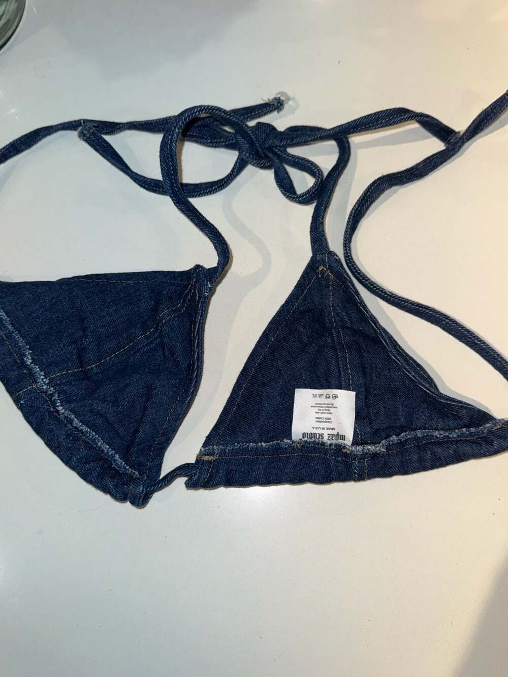 mpaz studio Denim Triangle Bikini Top Size M-L - Picture 3 of 5
